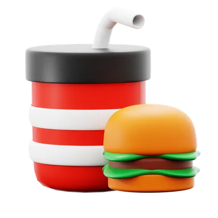 Hamburger And Soft Drink  3D Icon