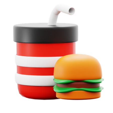 Hamburger And Soft Drink  3D Icon