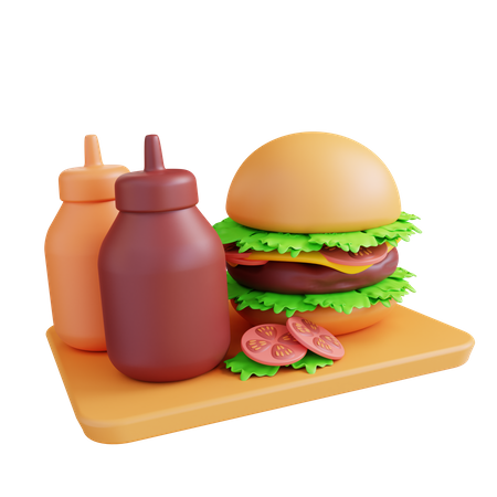 Hamburger avec sauces  3D Icon