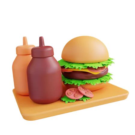 Hamburger avec sauces  3D Icon