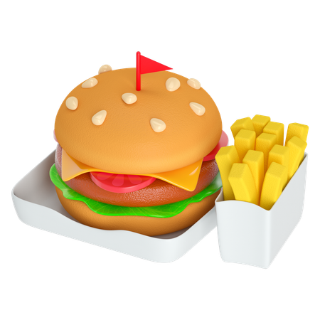 Hamburger et frites  3D Icon