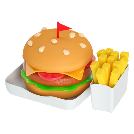 Hamburger et frites  3D Icon