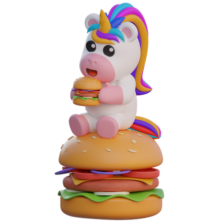 Licorne mangeant un hamburger  3D Illustration