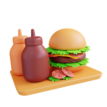 Hamburger With Sauces  3D Icon
