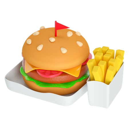 Hambúrguer e batata frita  3D Icon