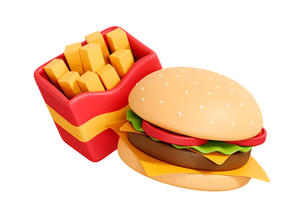 Hambúrguer com batatas fritas  3D Icon