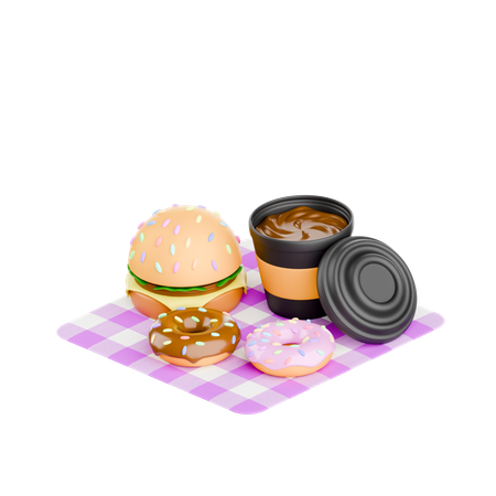 Hambúrguer com xícara de café  3D Icon