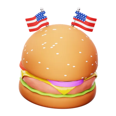 Hambúrguer e bandeira americana  3D Icon
