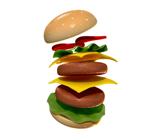 Hamburguesa con queso  3D Illustration