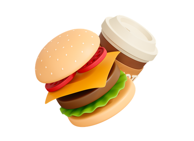 Hamburguesa y cafe  3D Icon