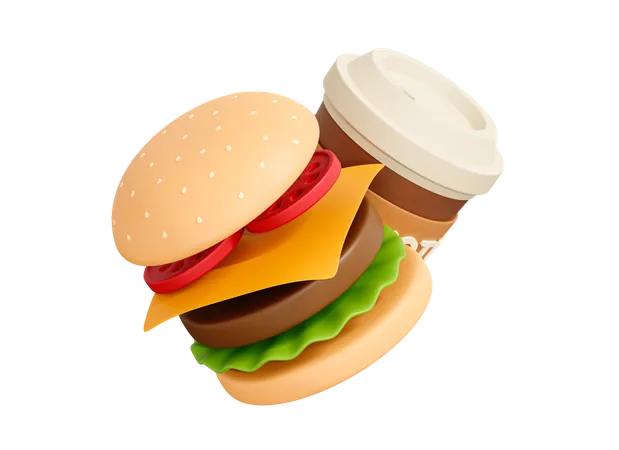 Hamburguesa y cafe  3D Icon