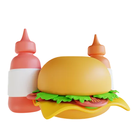 Hamburguesa y salsa  3D Icon