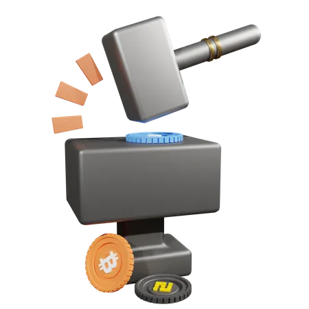 Hammer And Anvil Minting Crypto 3D Illustration