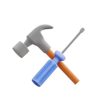 Hammer and Screw 3D Illustration