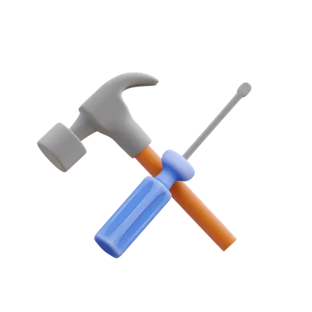 Hammer und Schraube  3D Illustration