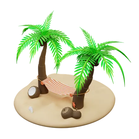 3 D Illustration Of Coconut Tree And Hammock 3D Icon