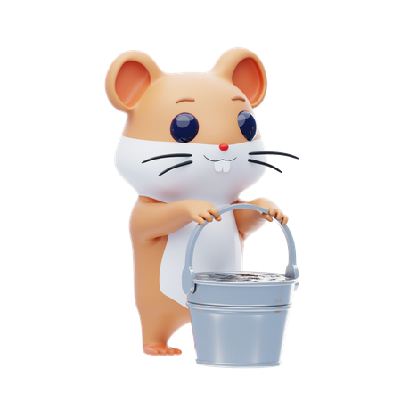 Hamster Character Lifting Bucket  3D Icon