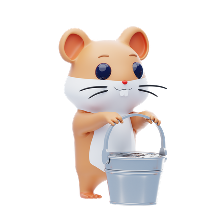 Hamster Character Lifting Bucket  3D Illustration