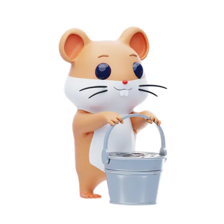 Hamster Character Lifting Bucket  3D Illustration