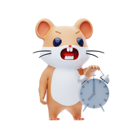 Hamster Character Lifting The Clock  3D Illustration