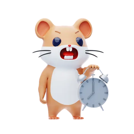Hamster Character Lifting The Clock  3D Illustration
