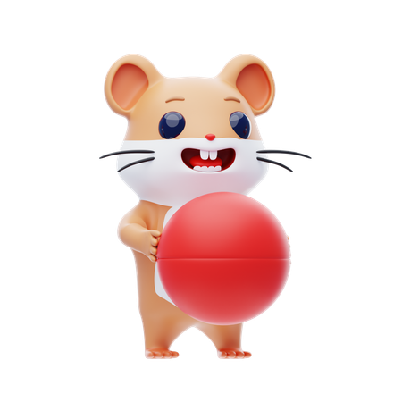 Hamster Character Playing Ball  3D Illustration