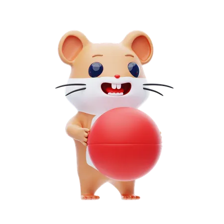 Hamster Character Playing Ball  3D Illustration