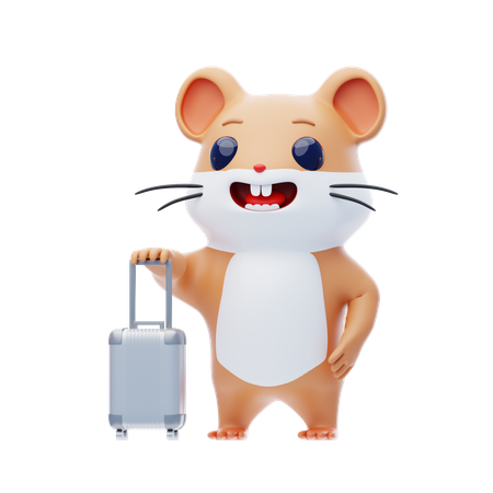 Hamster Character Pulling Suitcase  3D Icon