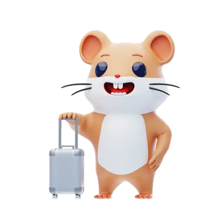 Hamster Character Pulling Suitcase  3D Illustration