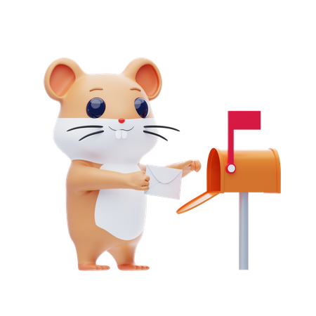Hamster Character Puts Letter Into Mailbox  3D Icon