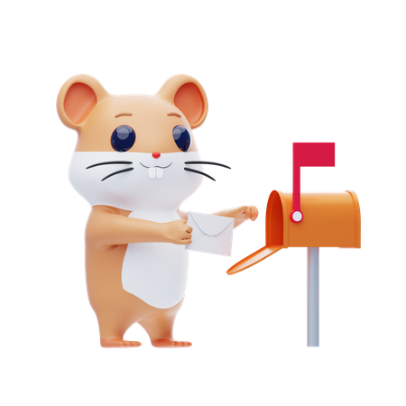 Hamster Character Puts Letter Into Mailbox  3D Illustration