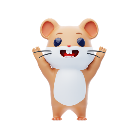 Hamster Character Raising Hands  3D Illustration