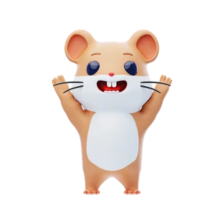 Hamster Character Raising Hands  3D Illustration