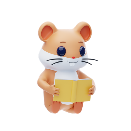 Hamster Character Reading A Book  3D Icon