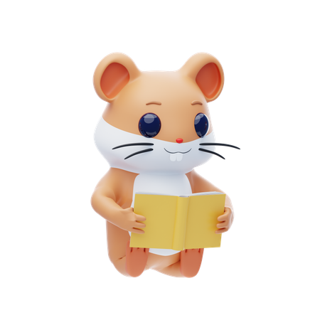 Hamster Character Reading A Book  3D Illustration