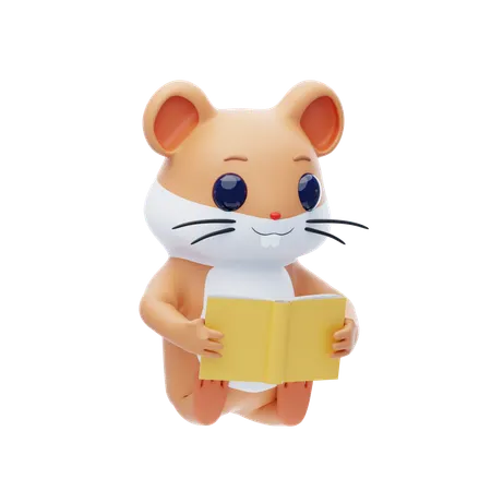 Hamster Character Reading A Book  3D Illustration