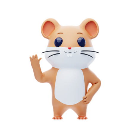 Hamster Character Waving  3D Illustration
