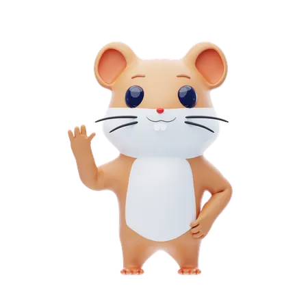 Hamster Character Waving  3D Illustration