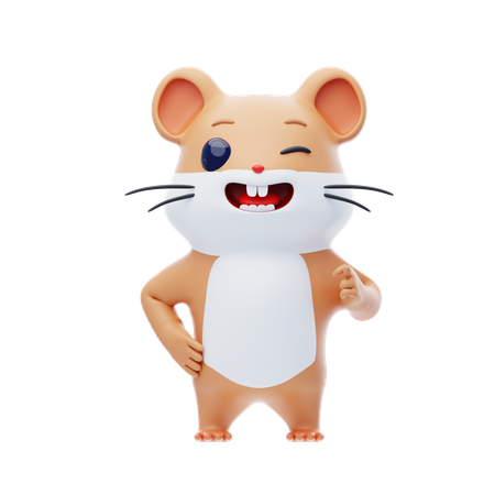 Hamster Character Winking  3D Illustration
