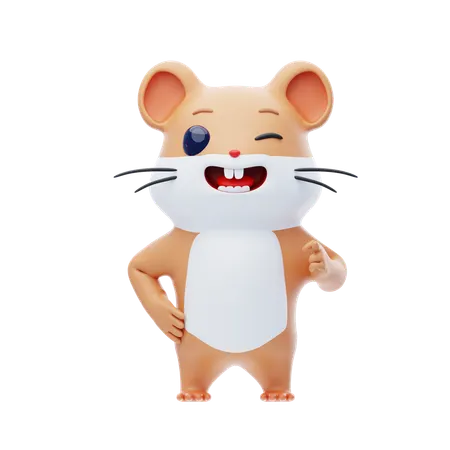 Hamster Character Winking  3D Illustration