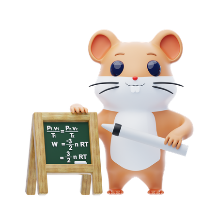 Hamster Character Writing On The Board  3D Icon