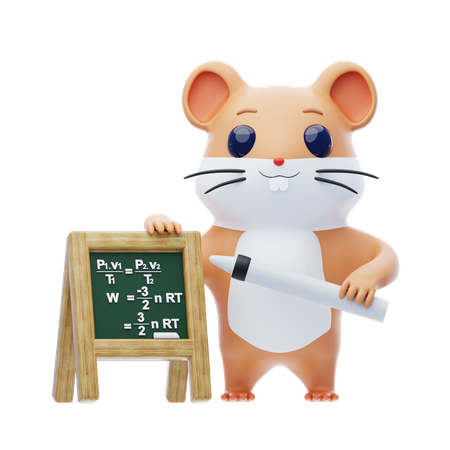 Hamster Character Writing On The Board  3D Illustration