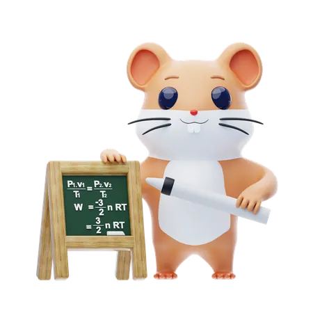 Hamster Character Writing On The Board  3D Illustration
