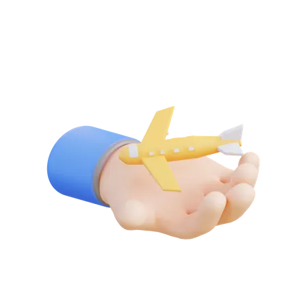 3 D Illustration Of Hand And Airplane 3D Icon