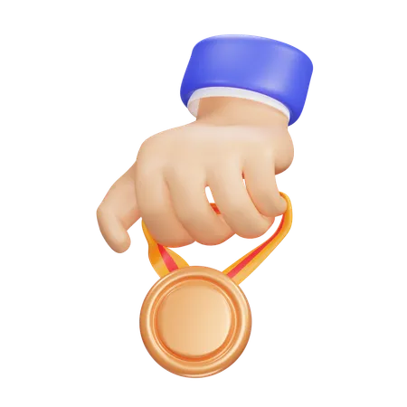 Hand And Bronze Medal  3D Icon