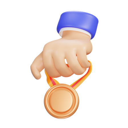 Hand And Bronze Medal  3D Icon