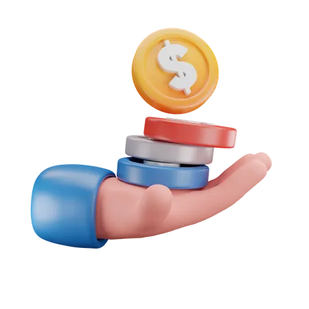 Hand and Coins  3D Icon