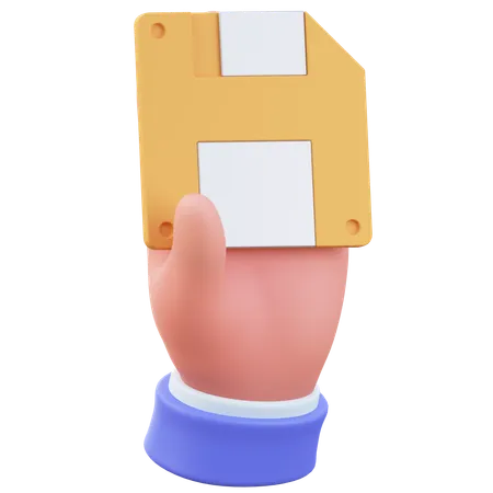 Hand And Floppy Disk  3D Icon