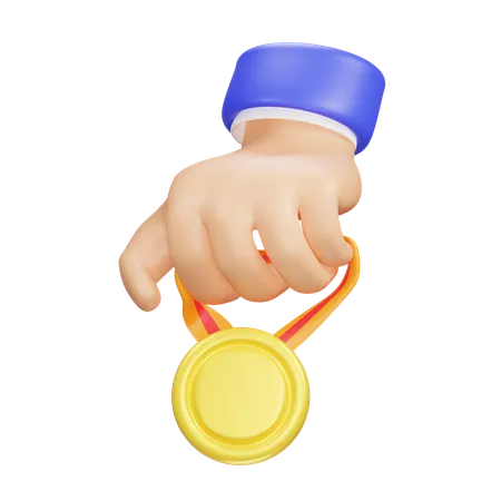 Hand And Gold Medal  3D Icon