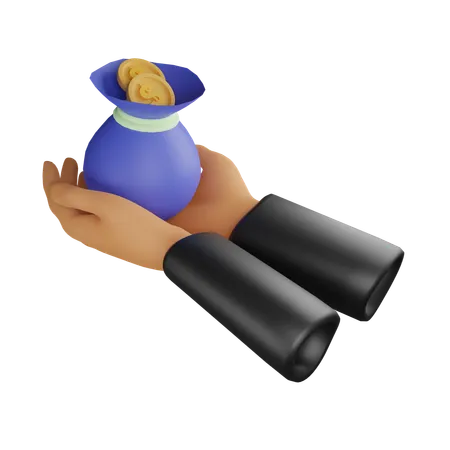 Hand And Money Bag  3D Icon